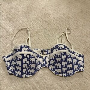 Roller Rabbit Blue and White Elephant Bikini Top